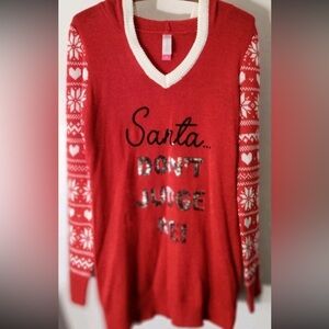 Red Santa Hoodie with White Patterns sequins. Snowflakes hearts.